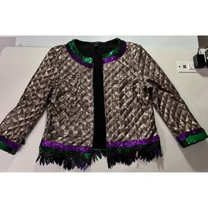 Forever 21 Mardi Gras Sequin Jacket Gold Purple Green Fleur De Lis Medium